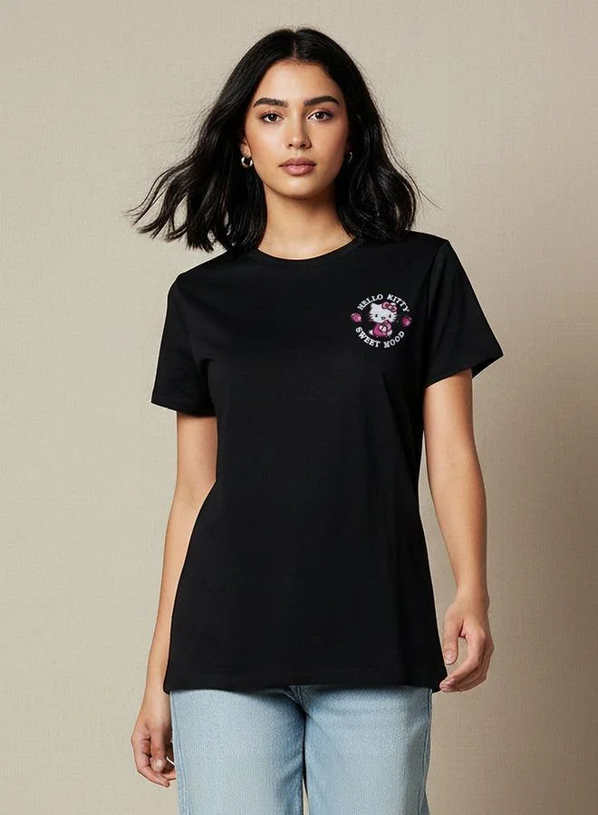 SP Characters Cotton T-shirt with Hello Kitty Embroidery